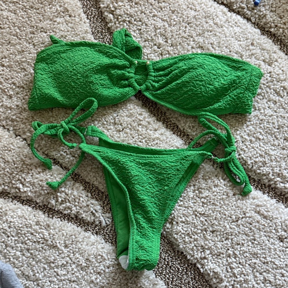 Green Textured Bikini Set